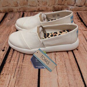 Tom's Alpargata Mallow Casual White Canvas Slip-On Shoes with Leopard Insole 6